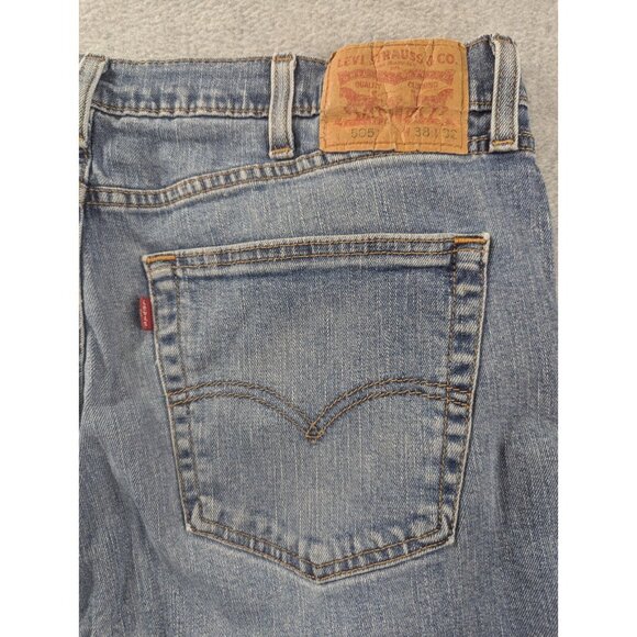 Levis 505 Jeans Mens Size 38x32 Blue Comfort Classic Straight Whiskers Stretch - Picture 8 of 14